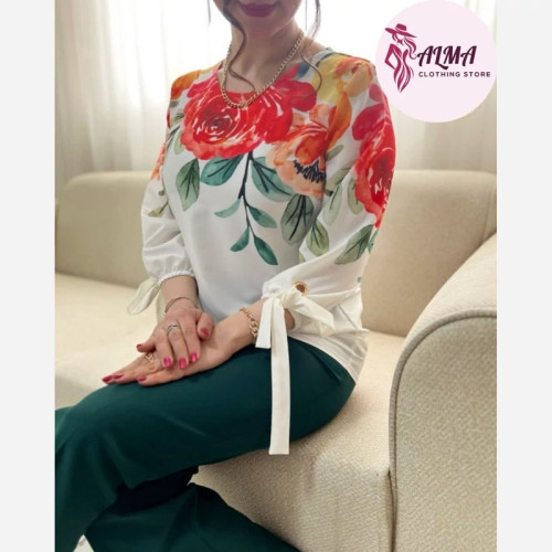 ): شومیز مازراتی زنانه طرح بهاری سبک و شیک مناسب استایل روزمره و مهمانی
